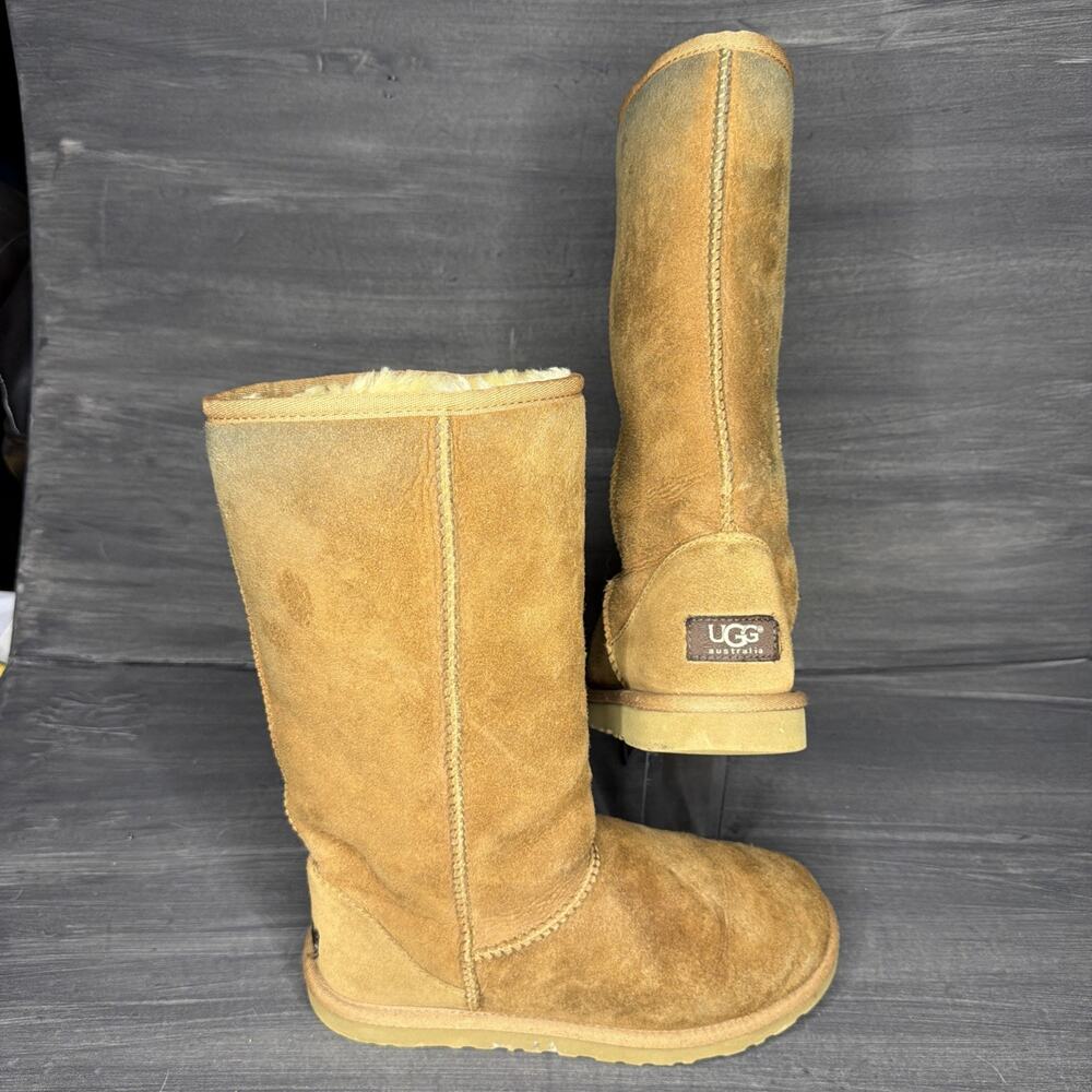 UGG Chestnut Leather Sheepskin Shearling Pull On Boots S/N 5815 Woman’s Size 6
